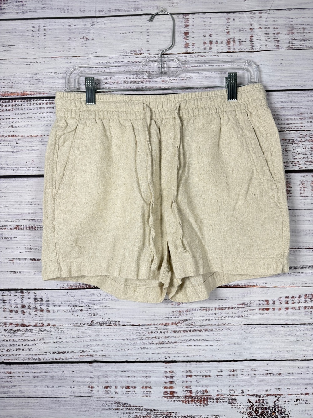 Old Navy Linen Blend Pull-On Shorts Women’s Small Oatmeal Beige Elastic Waist